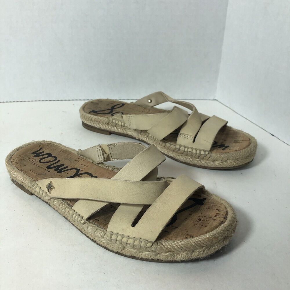 Sam Edelman Flat Sandals Womens Size 5 Averie Espadrille Leather Tan Straps C2